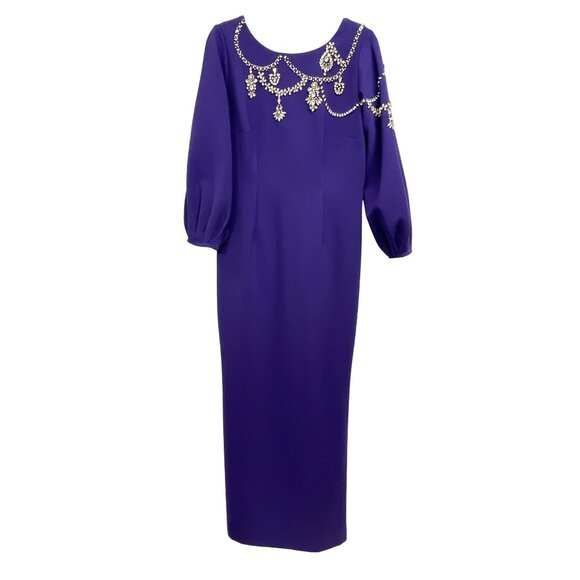 Sachin + Babi $1095 Purple Rhinestone Long Sleeve Maxi Formal Gown Dress Sz 8 - Picture 3 of 8
